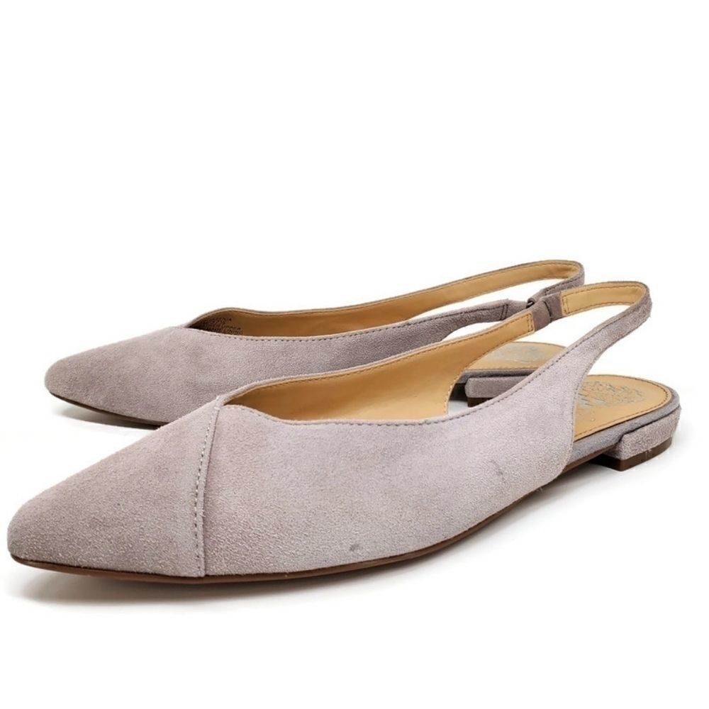 Vince Camuto Jasenia Light Grey Suede Closed Point-Toe Sling-Back Mule Flats